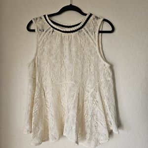 Free People Off White Lace Peplum Tank Top-Medium